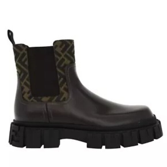 Fendi Force Ankle Chelsea Boots FF Panels Brown Leather Siz UK 8 - Picture 1 of 12